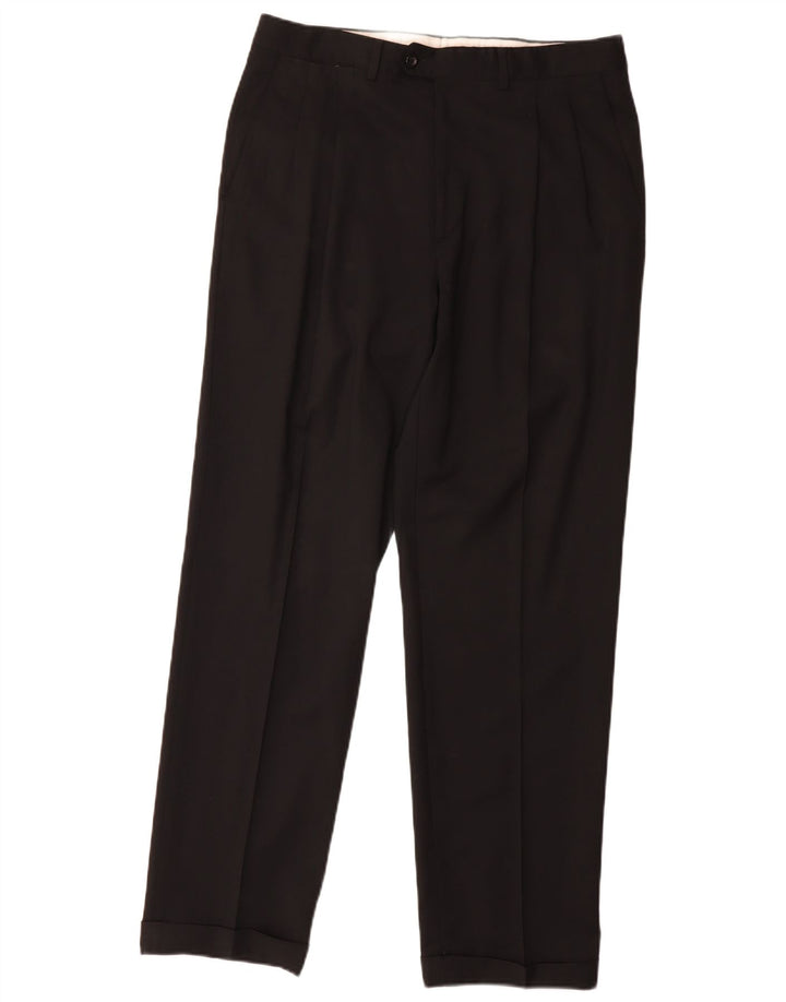 Marks & Spencer Pantalón de traje con pinzas para hombre W34 L31 Lana negra
