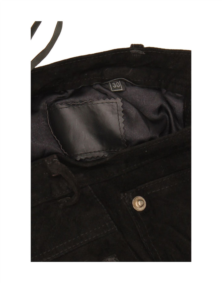 Vintage mujer ante casual pantalones cortos W30 cuero negro medio