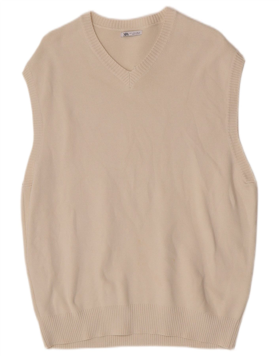 Zara Hombre Camiseta Sin Mangas Sin Mangas Grande Algodón Blanco Roto