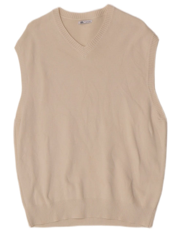 Zara Hombre Camiseta Sin Mangas Sin Mangas Grande Algodón Blanco Roto