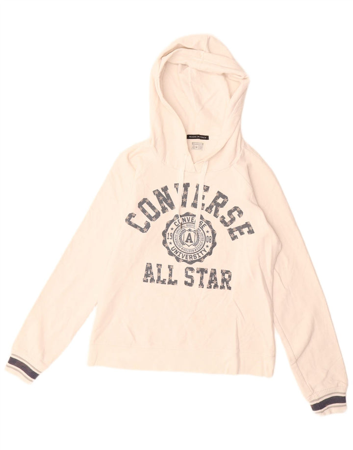 CONVERSE Jersey con capucha gráfica para mujer Reino Unido 12 Algodón blanco mediano
