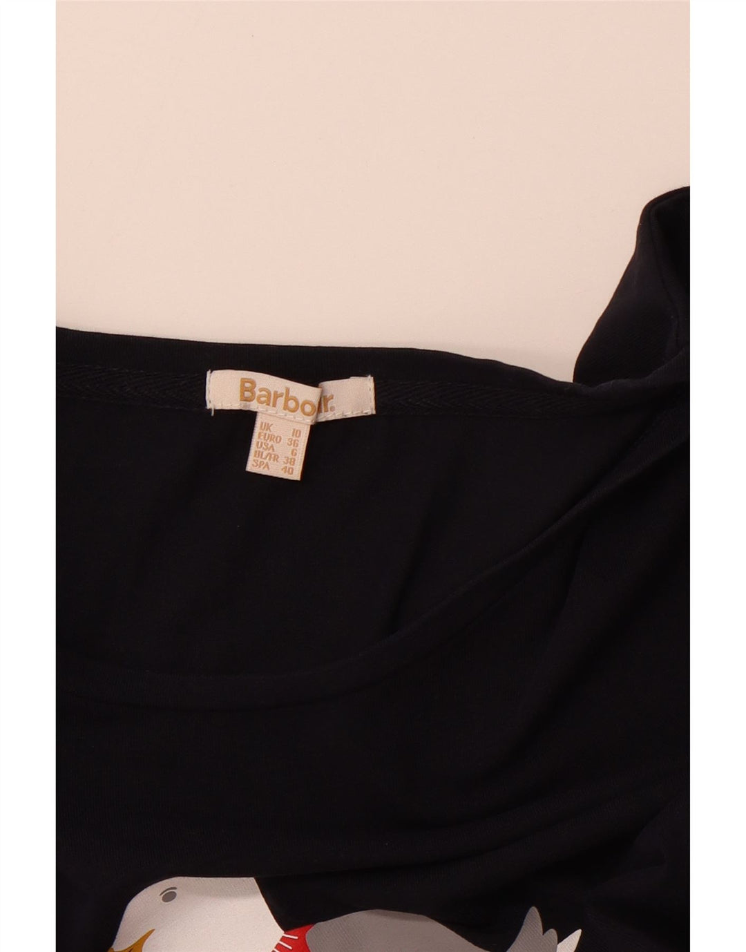 BARBOUR Top gráfico para mujer manga larga UK 10 Small Azul marino Navidad