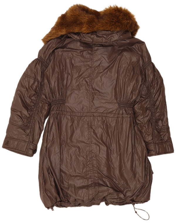 Replay Abrigo cortavientos extragrande con capucha para mujer UK 10 Small Marrón Poliamida