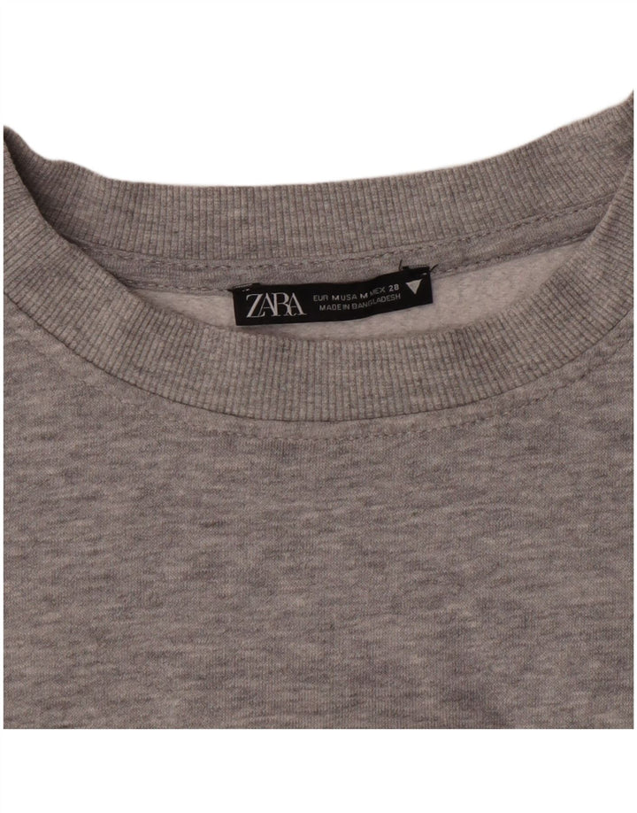 Zara Mujer Crop Sudadera Jumper UK 12 Gris Medio
