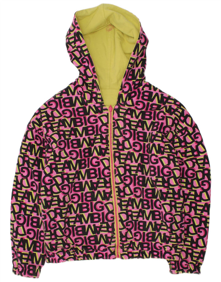 VINTAGE Chaqueta reversible con capucha gráfica para niñas 11-12 años Algodón rosa