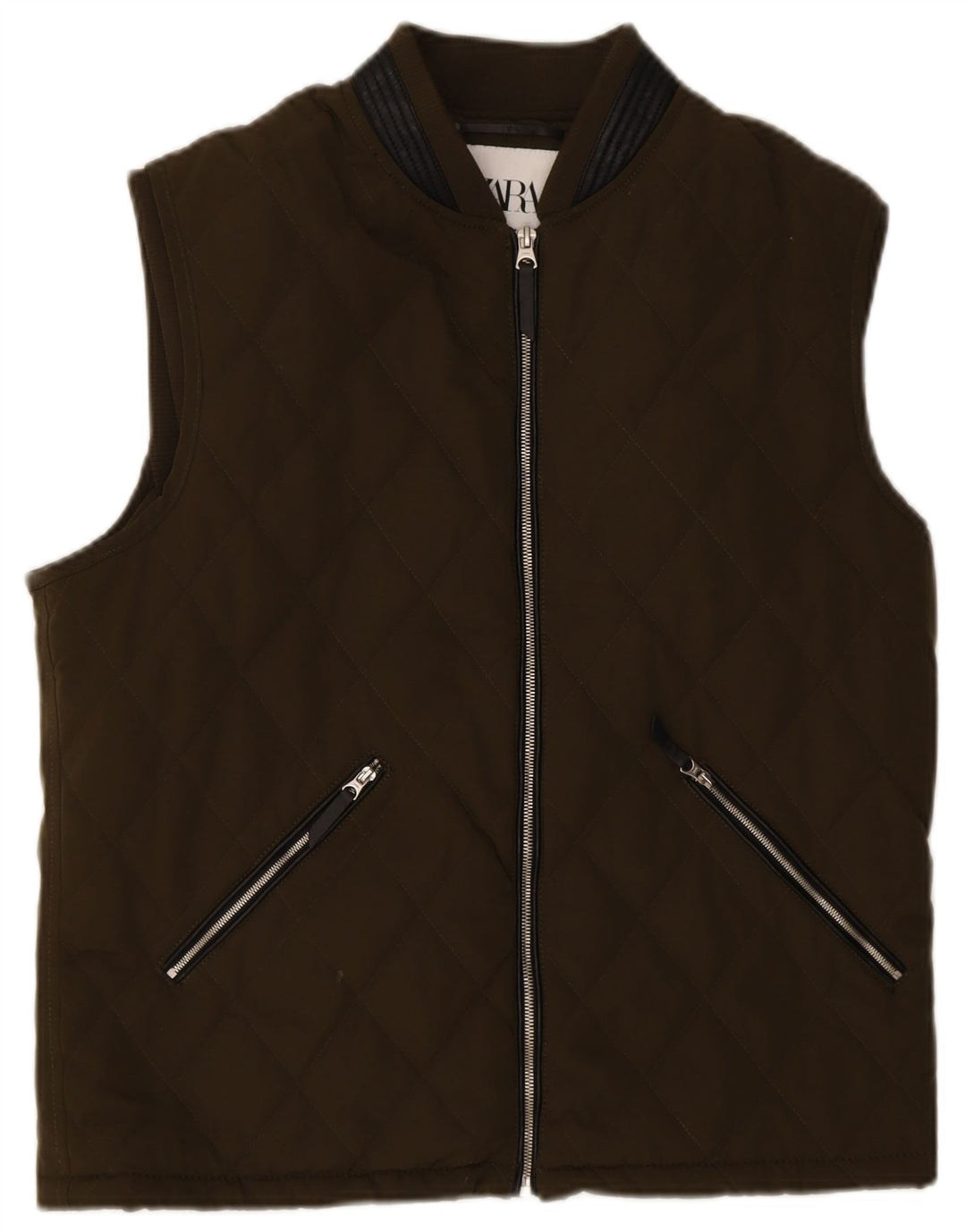Zara Mens Chaleco acolchado UK 40 Large Caqui Poliéster