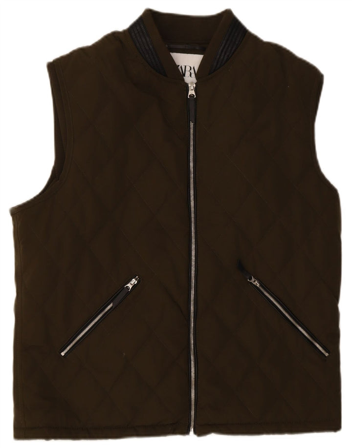 Zara Mens Chaleco acolchado UK 40 Large Caqui Poliéster