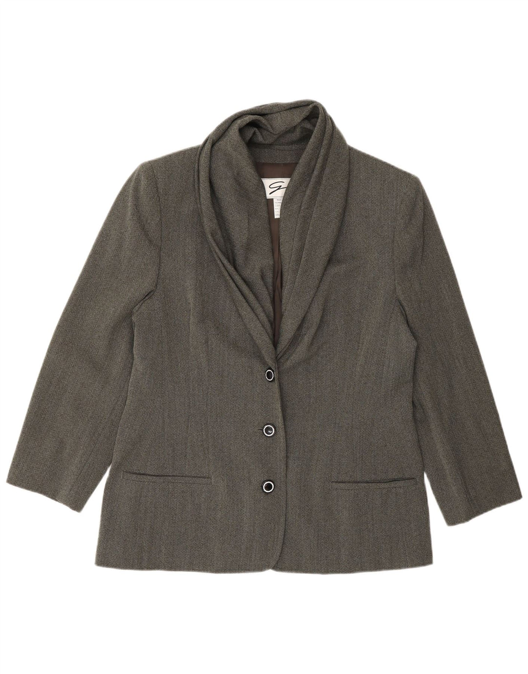 Chaqueta tipo blazer de 3 botones para mujer Genny UK 44 Lana en espiga gris medio