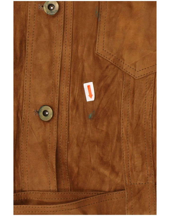 VINTAGE Chaqueta militar de ante para mujer IT 42 Cuero marrón medio