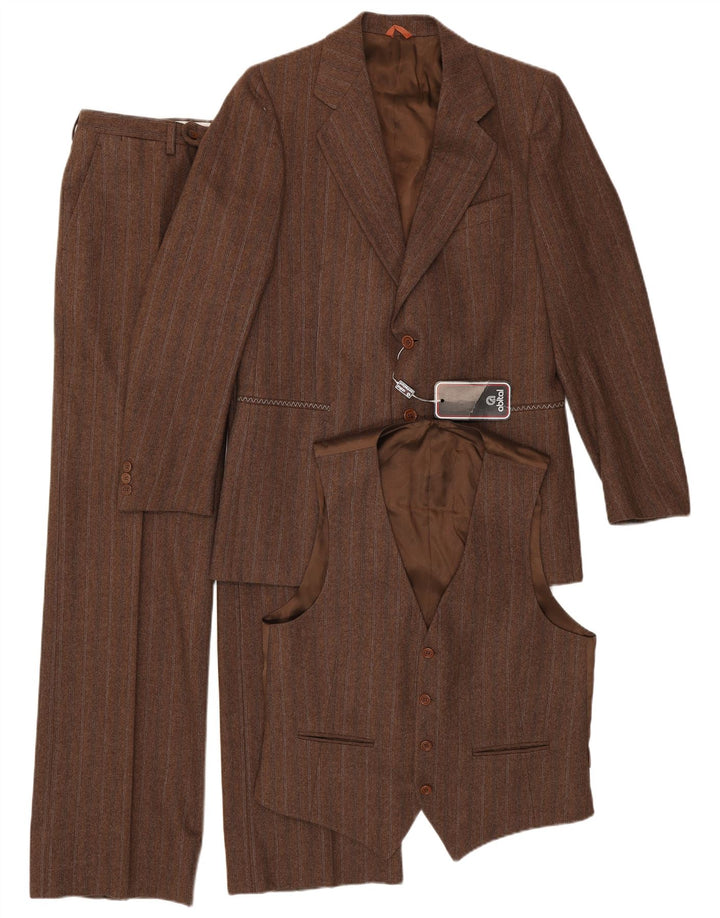 Abital Traje de 3 botones para hombre IT 48 Medium W32 L32 Lana a rayas marrón