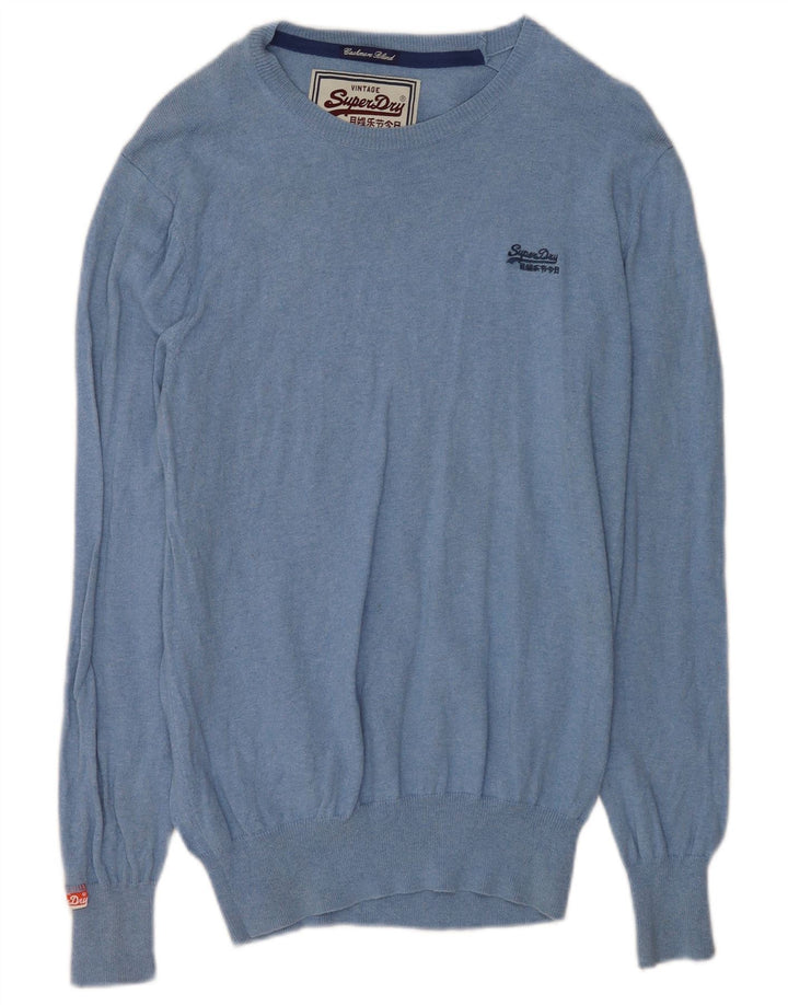 Superdry Jersey con cuello barco para hombre, jersey de algodón azul grande