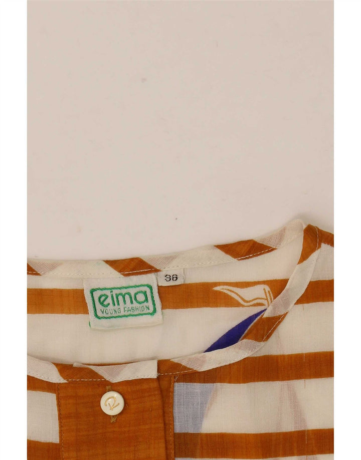Vintage mujer gráfico blusa de gran tamaño Top EU 36 Pequeño Marrón Rayas