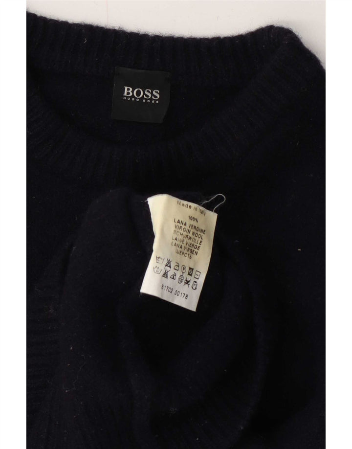 Hugo Boss Hombre Jersey con cuello redondo Jersey de lana azul marino medio