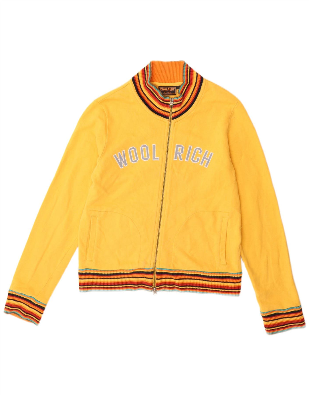 WOOLRICH Chaqueta superior de chándal gráfico para mujer UK 40 Grande Algodón amarillo