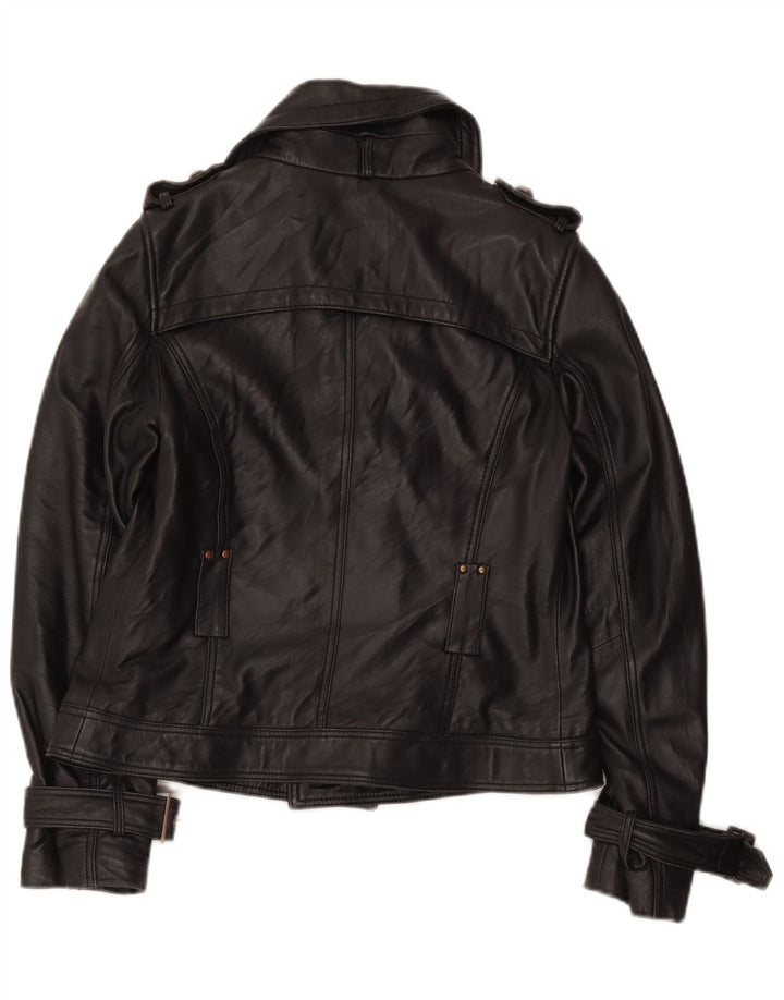 Conbipel Chaqueta de cuero de doble botonadura para mujer UK 12 Medium Black Leather