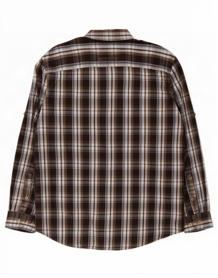 Camisa Camel Active Hombre Grande Marrón Cuadros Algodón