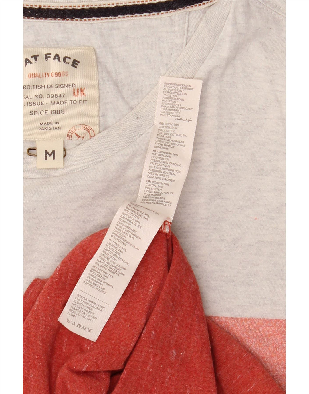FAT FACE Camiseta para hombre Top mediano rojo color block de algodón