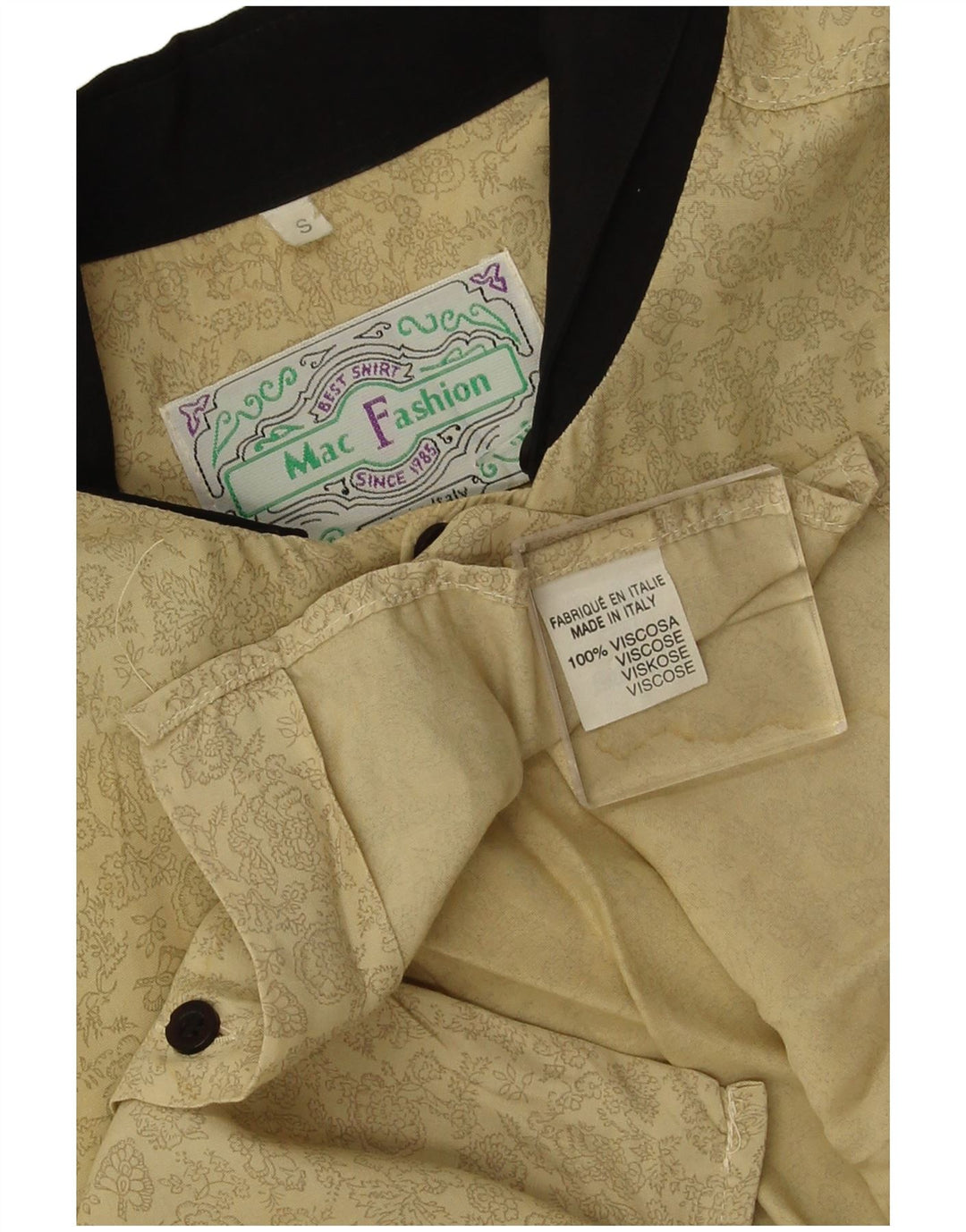 Mac Fashion Camisa holgada de manga corta para hombre de viscosa floral beige pequeña