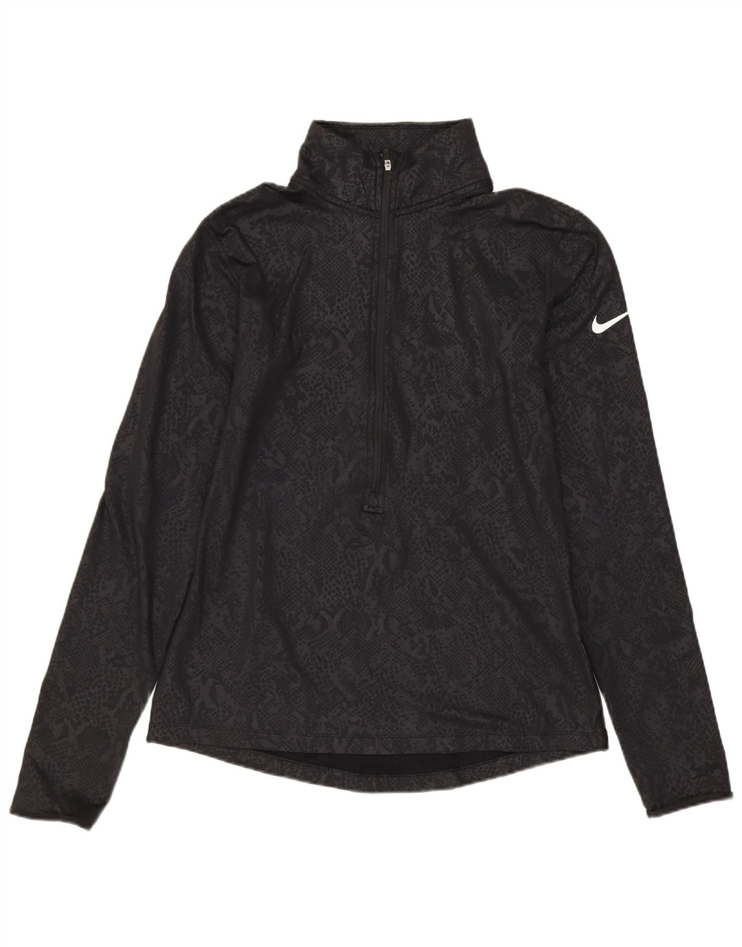NIKE Mujer Dri Fit Jersey Chándal Top UK 12 Medium Negro Animal Print