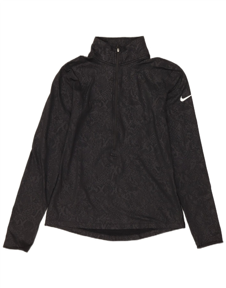 NIKE Mujer Dri Fit Jersey Chándal Top UK 12 Medium Negro Animal Print