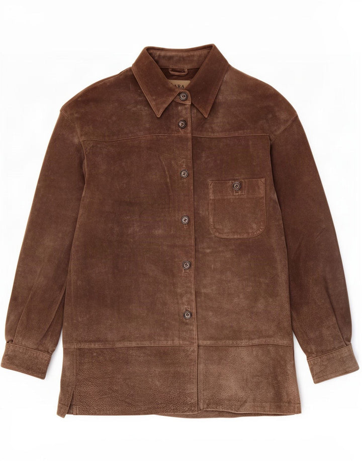 Zara Chaqueta de ante para mujer UK 44 Cuero marrón medio