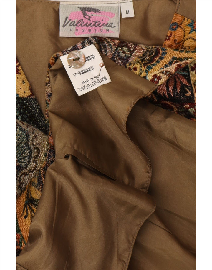 VINTAGE Chaleco de mujer Reino Unido 12 Medio Beige Paisley Poliéster