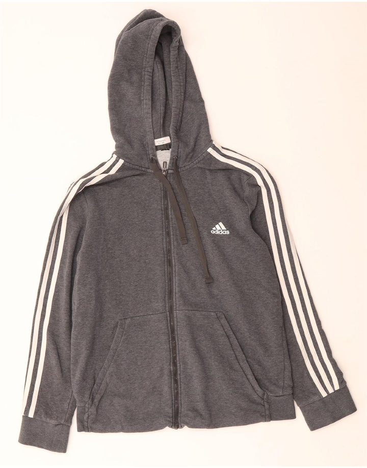 ADIDAS Mens Zip Hoodie Sweater Small Grey Cotton