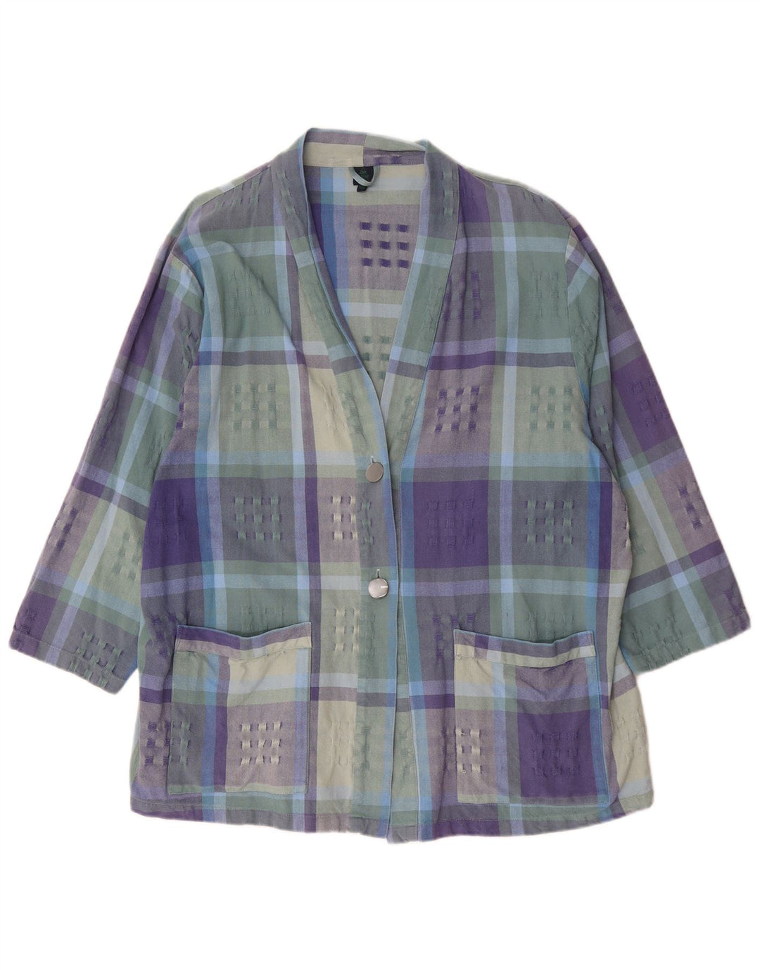 Vintage mujer 3/4 manga Blazer chaqueta IT 52/54 2XL cheque multicolor