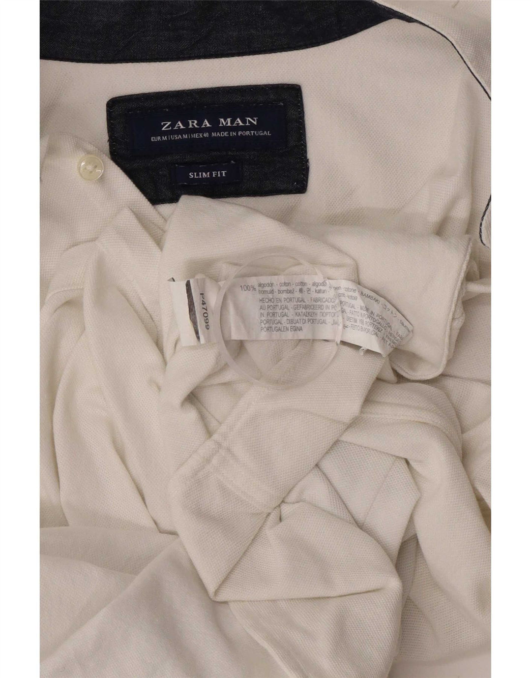 Zara Hombre Camisa Slim Fit Manga Corta Algodón Blanco Mediano