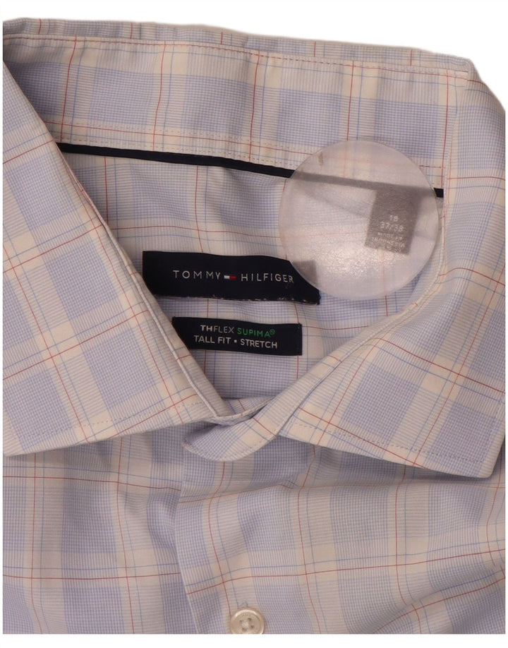 Tommy Hilfiger Camisa alta para hombre Talla 18 2XL Algodón a cuadros azul