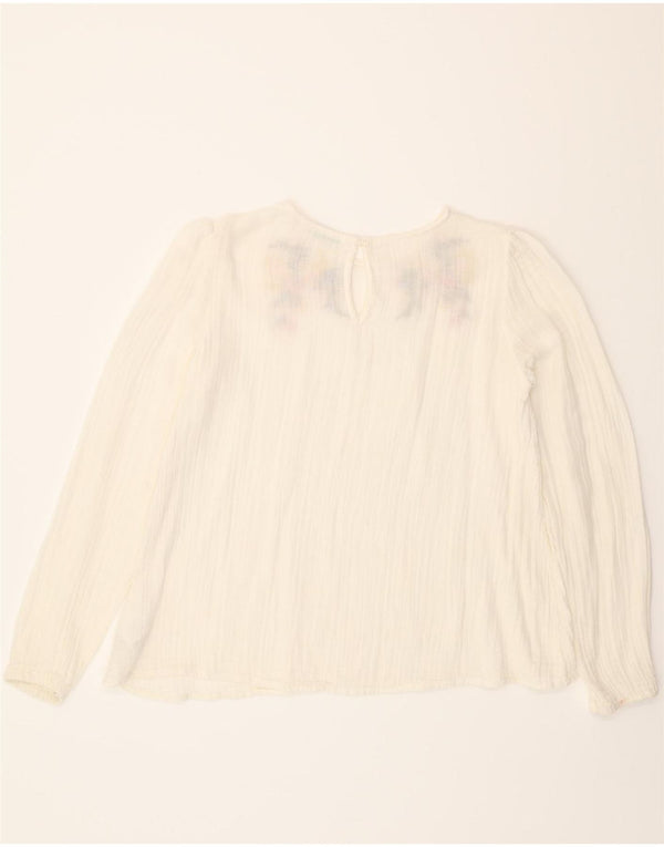 BENETTON Girls Long Sleeve Blouse Top 13-14 Years 3XL White Floral Cotton