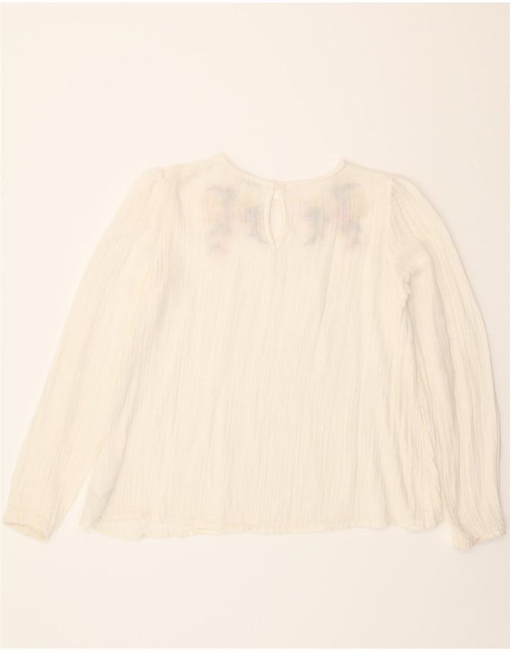 BENETTON Girls Long Sleeve Blouse Top 13-14 Years 3XL White Floral Cotton Vintage Benetton and Second-Hand Benetton from Messina Hembry 