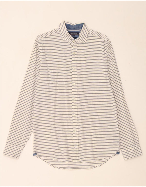 Tommy Hilfiger Camisa Slim Fit para Mujer UK 44 Algodón Rayado Blanco Mediano