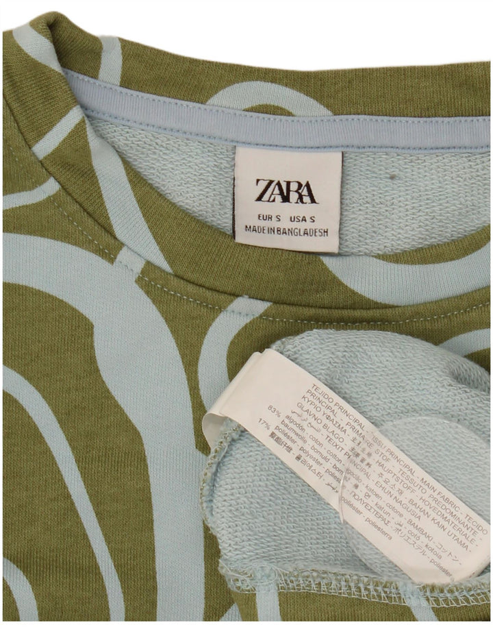 Zara Mujer Patrón Abstracto Sudadera De Gran Tamaño Jersey Reino Unido 10 Pequeño Caqui