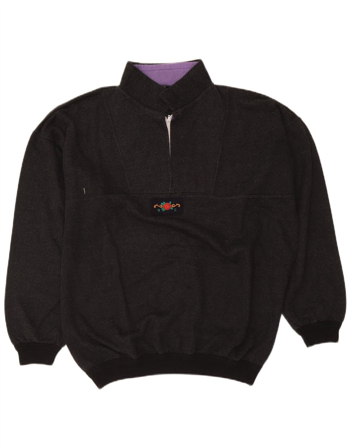 Vintage hombres 1/4 cremallera sudadera jumper grande gris moteado retro