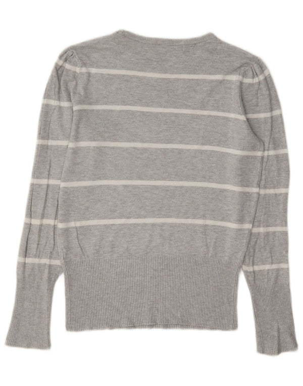 Marks & Spencer Jersey de Cuello Redondo para Mujer UK 8 Small Gris Rayas