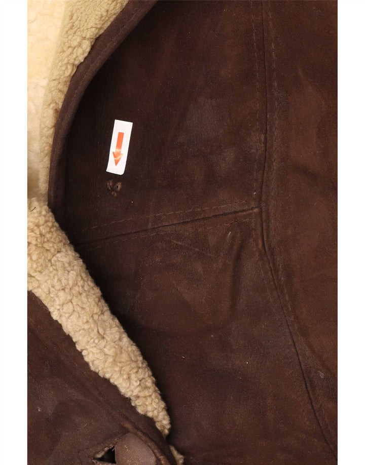Abrigo de piel de oveja vintage para mujer UK 44 Marrón medio