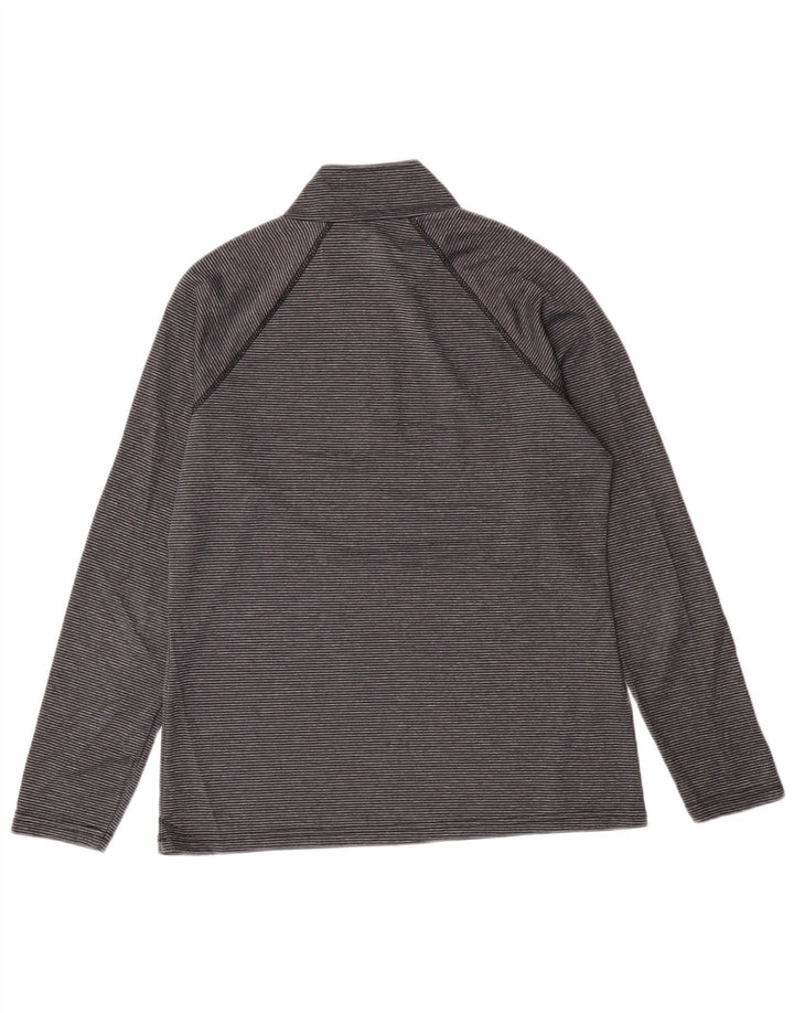Eddie Bauer Top con cuello y cremallera para mujer, manga larga, talla 40, talla grande, color gris, deportivo a rayas