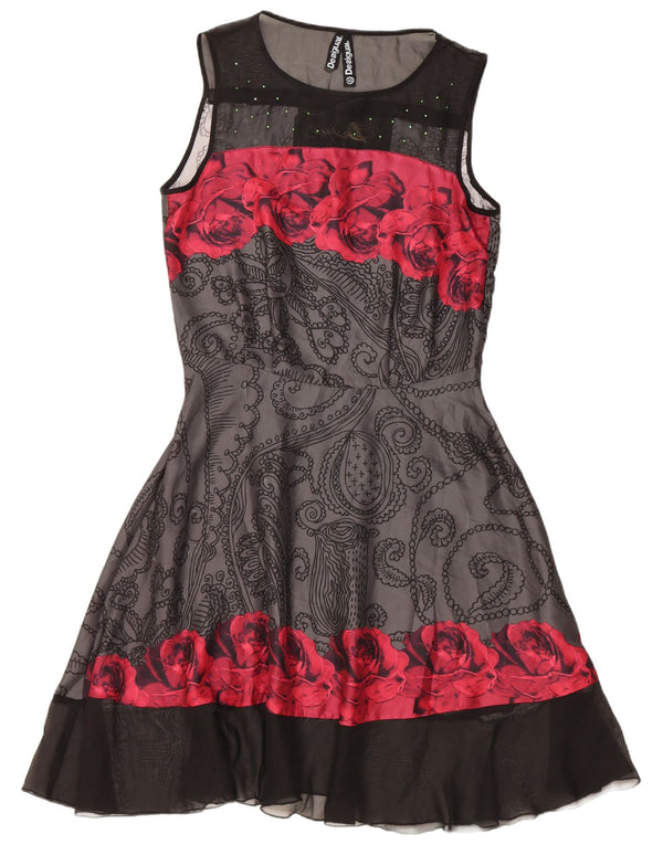 Desigual Vestido Acampanado Sin Mangas para Mujer EU 40 Gris Medio Paisley