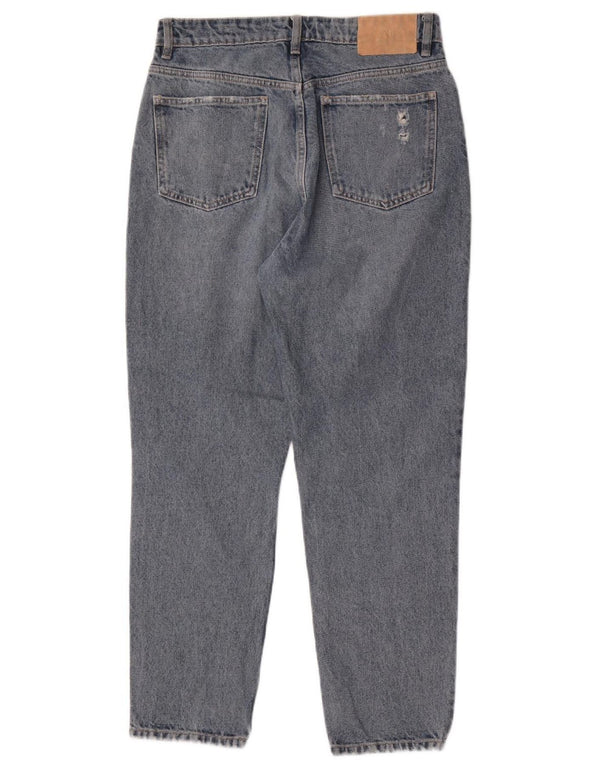 Zara Jeans Cónicos De Cintura Alta Desgastados Para Mujer EU 40 Medium W30 L27 Azul