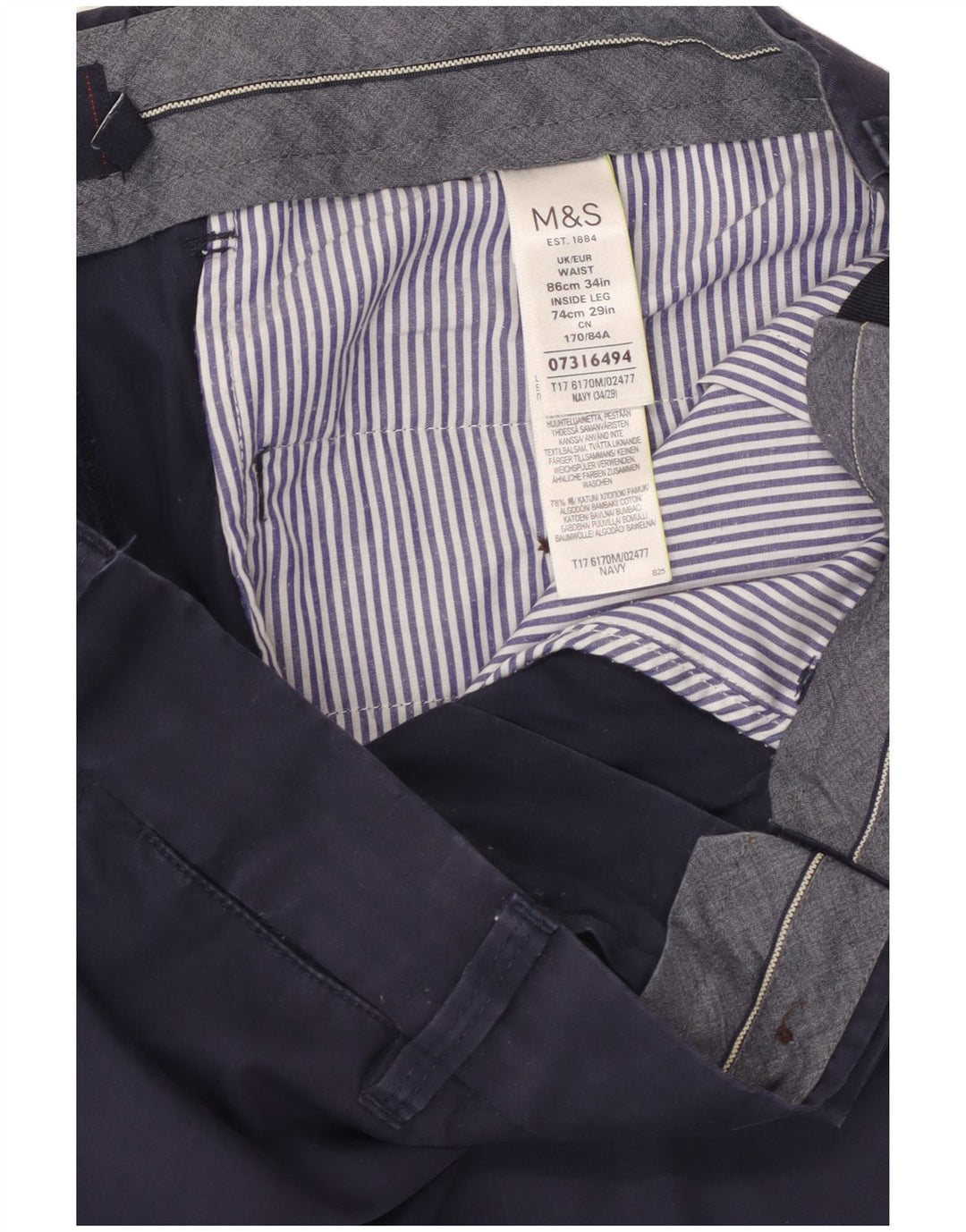 Marks & Spencer Pantalones cortos para hombre W34 L25 Algodón azul marino
