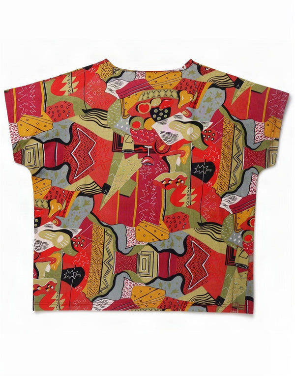 Blusa vintage con estampado abstracto para mujer UK 46 Grande Multicolor