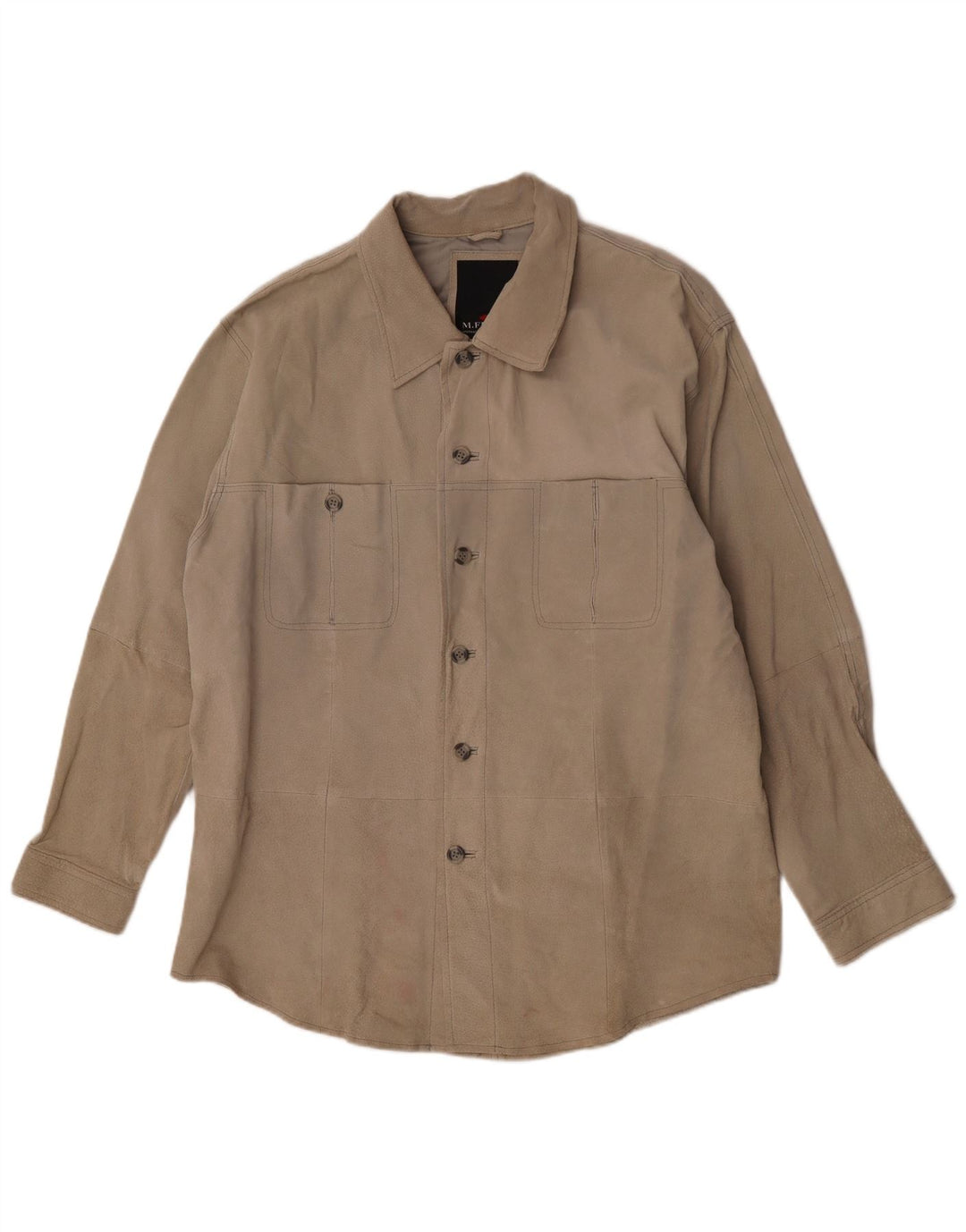 M. Flues Camisa de ante para hombre, talla grande, cuero beige