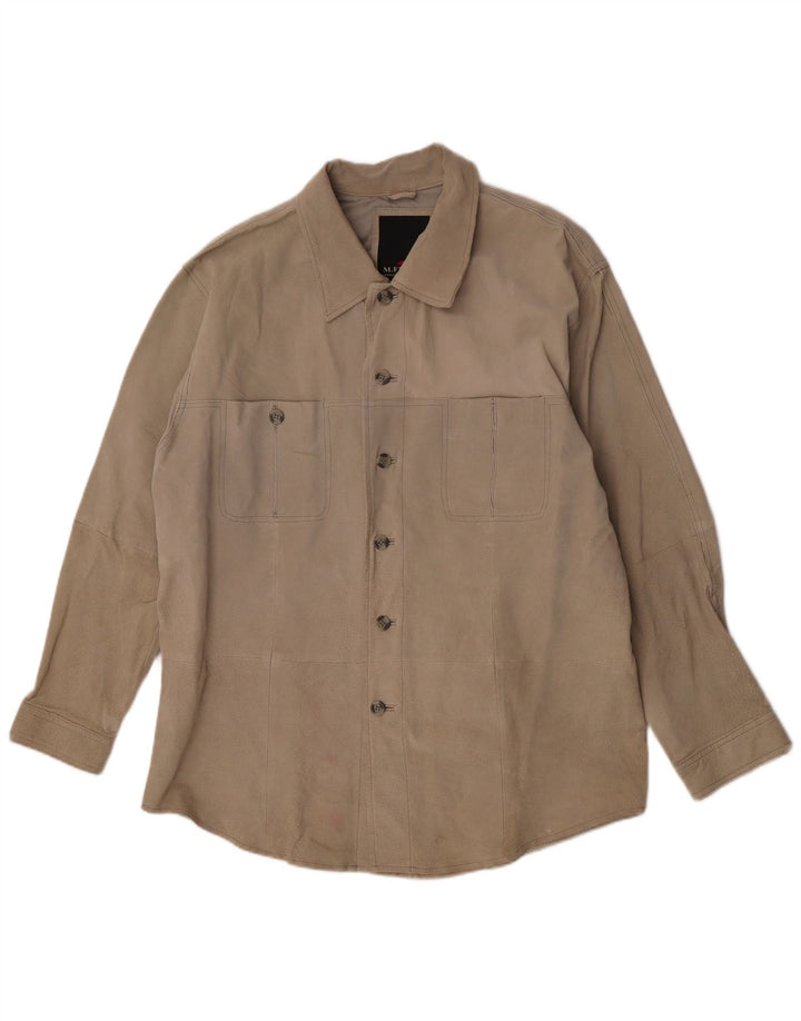 M. Flues Camisa de ante para hombre, talla grande, cuero beige