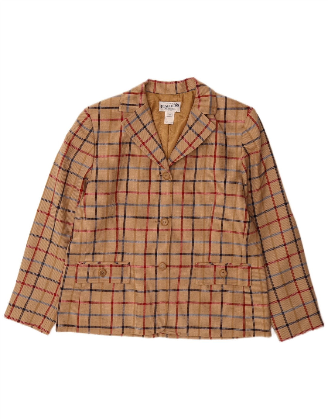PENDLETON Womens Petite 3 Button Blazer Jacket US 12 Large Beige Check