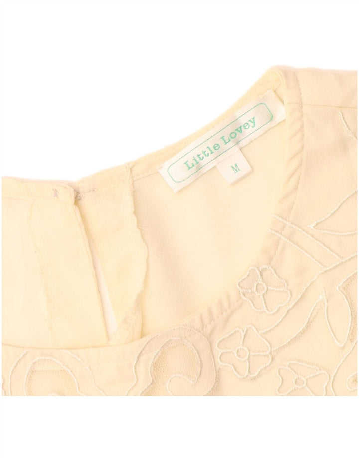 Blusa vintage para mujer Top UK 12 Poliéster floral beige medio