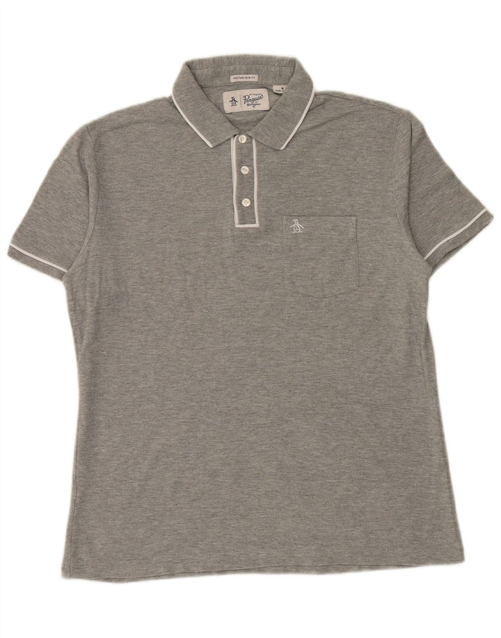 Polo Penguin Heritage de corte slim para hombre, color gris medio a rayas