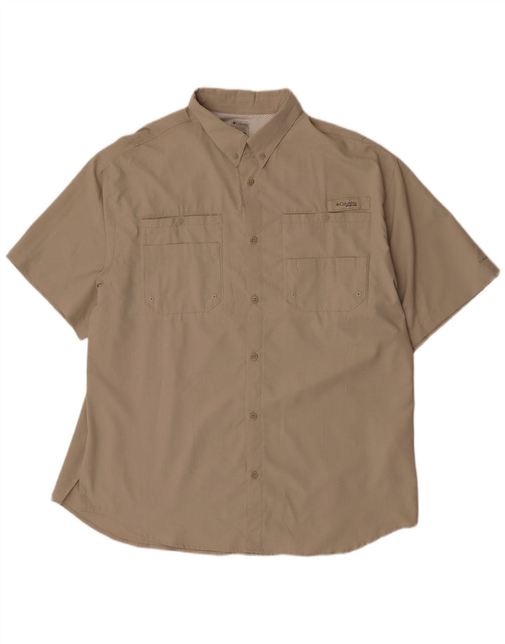 Camisa Columbia Manga Corta Hombre XL Poliéster Beige