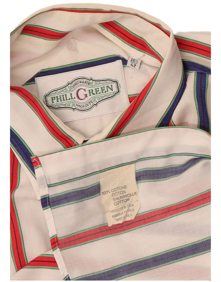 VINTAGE Camisa para hombre Talla 16 1/2 42 Algodón a rayas multicolor grande