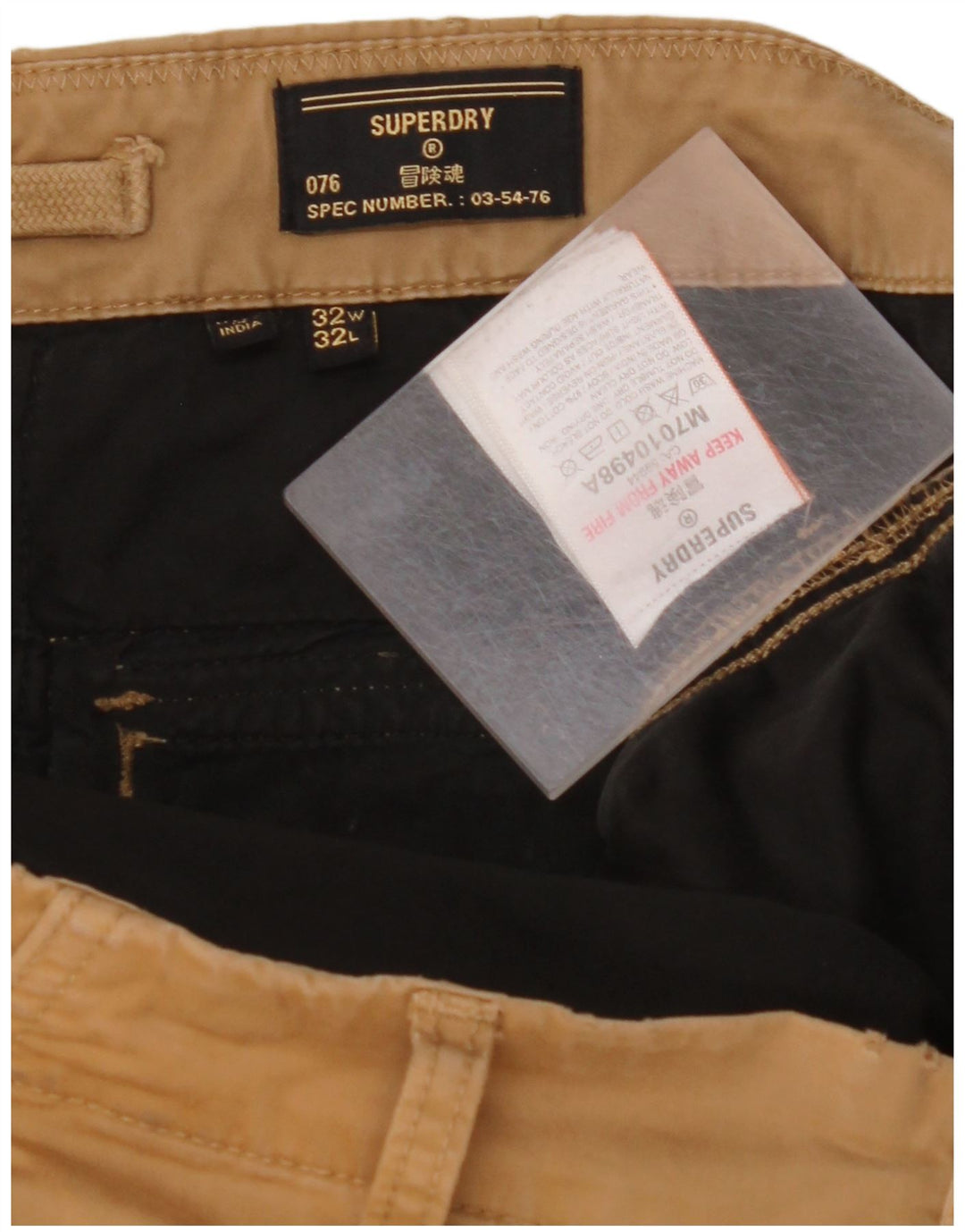 SUPERDRY Pantalón cargo recto para hombre W32 L32 Algodón beige